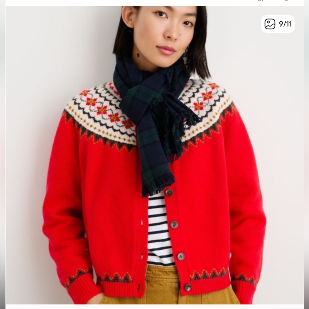 Alex Mill Red Fair Isle Cardigan